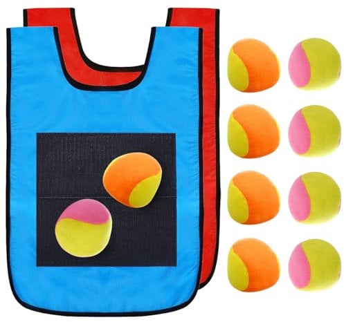 NUOBESTY 2pcs Dodgeball Sticky Vests Throwing Ball Target Game Set with 10pcs Soft Balls for Kids Children Toddler Outdoor Props (Random Color)