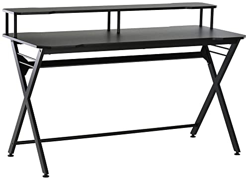 HOMCOM Gaming Desk Writing Racing Computer Table Workstation with Headphone Hook Curved Front Adjustable Feet for Home Office Use 140 x 60cm