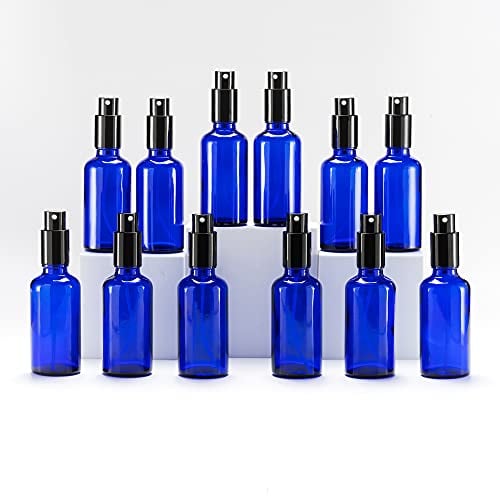 YIZHAO Azul Bote Spray Pulverizador Cristal 50ml, Pulverizador Cristal Pequeño con Fina Niebla, para Aceite Esencial, Aromaterapia, Perfume,Limpieza, Viaje, Agua,Farmacia, Laboratorio – 12Pcs
