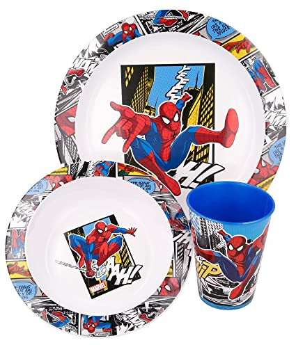 Set vajilla infantil reutilizable apta para microondas compuesta por vaso, plato y cuenco de Spiderman