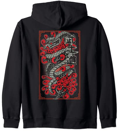 Traditionelles japanisches Schlangentattoo mit Orchidee Kapuzenjacke