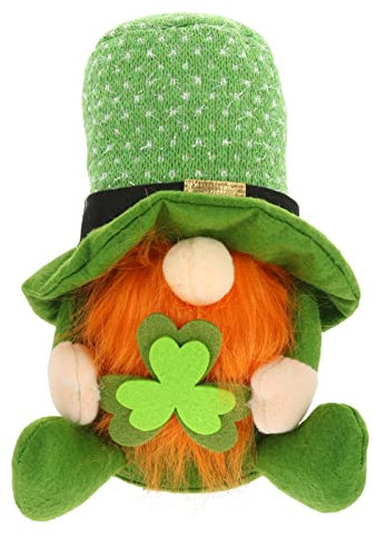 Amosfun St Patrick Day Gnomes Doll: Irish Day Gnomes Leprechaun Tomet Handmade Top Hat Plush Doll Spring Gnome Santa Figurines Lucky Clover Ornament