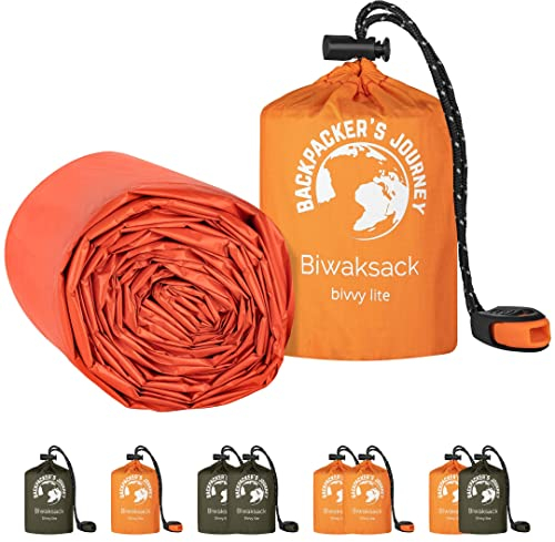 NEU: Backpacker's Journey Biwaksack, ultraleichter und wasserdichter Notfallschlafsack. Ideal für Camping, Wandern und Abenteuer (2er Set orange)