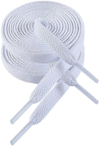 VSUDO Lacets Blanche Neiges Plats 110 cm pour Baskets, Lacets Chaussures Blanche Neige Plat pour Sneakers - Compatible avec Nike Air Force, Adidas Stan Smith, Converse (1 Paire-Blanche Neige-110cm)