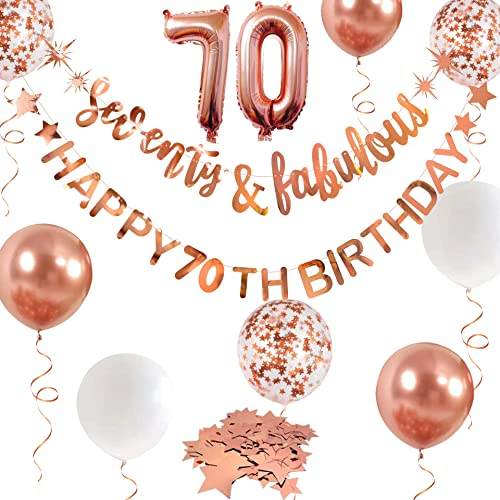 Rosegold 70 Girlande, 70th Birthday Banner Girlande Folienballon für Frauen 70. Geburtstag Dekorationen zum Aufhängen von 70 und fabelhafte Prost auf 70 Jahre alte Geburtstagsparty liefert Hintergrund