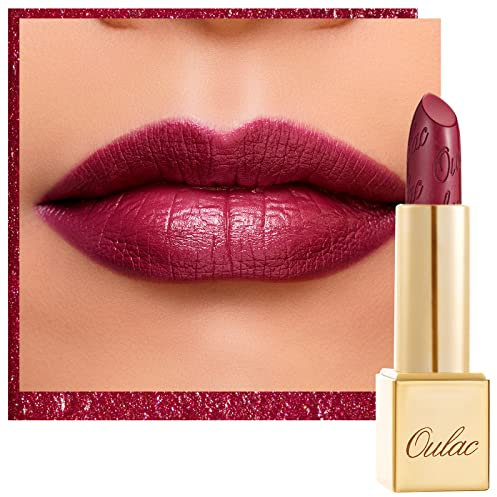 OULAC Metallic Shine Glitter Lipstick, Wine Red High Impact Lipcolor, Lightweight Soft and Ultra Hydrating, Long Lasting, Vegan & Cruelty-Free, Full-Coverage Lip Color 4.3 g/0.15 One Last Kiss (14)