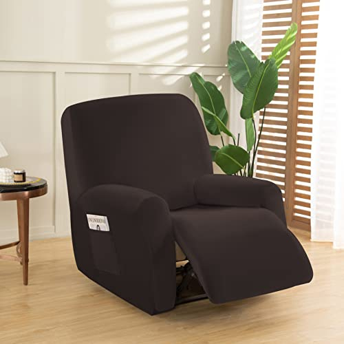 OKYUK Relaxsessel Sesselbezug Stretchhusse, Elastische Bezüge, 4-Teilig Sesselschoner, Anti-Rutsch High Stretch Mit Elastischem Boden (Braun)