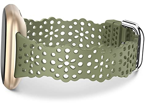 TOYOUTHS Lace Silikon Armband Kompatibel mit Fitbit Versa 4/Fitbit Versa 3/Fitbit Sense 2/Sense Armband, Frauen Weich Sport Solo Loop Blume Ausschnitt Spitze Ersatzarmband für Versa 3, Grün