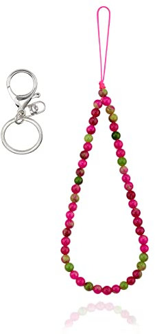 BEEFLYING Correas de muñeca con cordón para teléfono de Piedra Natural Encantos de teléfono de Piedras Preciosas de Jade Rojo Cuerda de cordón antipérdida para Colgar el teléfono con Llavero