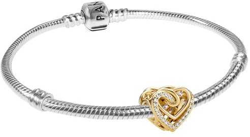 PANDORA Damen-Armband Silber 925 Verschlungenes Herz Goldfarben 41746 | Geschenk-Set mit Charm Bicolor Schmuck für Frauen