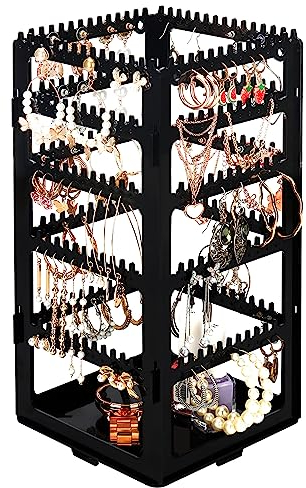 Kurtzy Porte Bijoux Pliable - 5 Niveaux & 4 Panneaux de Rangement Boucle d’Oreille, Bracelets & Colliers - Accueille 220 Paires de Boucles d’Oreille - Presentoir Bijoux Acrylique Noir