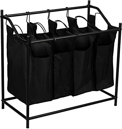 [en.casa] Wäschesammler Vamdrup Wäschekorb mit 4 Fächern 18 L Wäschesortierer Wäschebox Wäschetonne Wäschetrenner Metallgestell Schwarz