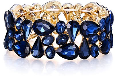 EVER FAITH Armband Damen Art Deco Prom Schmuck Oval Teardrop Kristall Elastisches Hochzeit Braut Stretch für Party Marineblau Gold-Ton