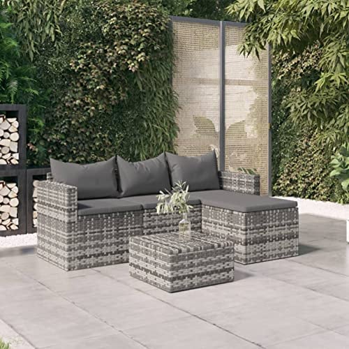 Tidyard 3-TLG. Gartenlounge Set Polyrattan Lounge Set Gartenmöbel Set Gartensofa Set Couch-Set Garten-Sofagarnitur Loungegruppe Sitzgruppe Balkonmöbel Terrassenmöbel mit Kissen Grau Poly Rattan