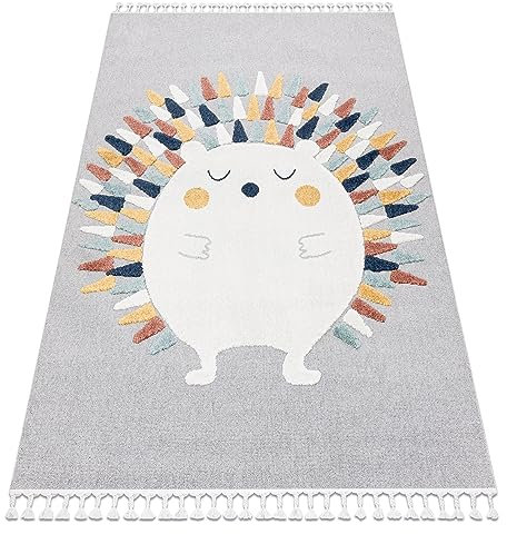 rugsx Teppich für Kinder YOYO GD73 Igel, strukturell, sensorische, Fransen, grau/weiß 140x190 cm