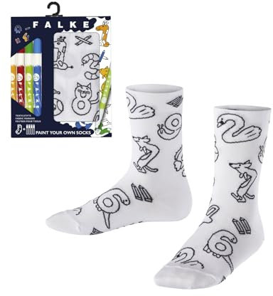 FALKE Unisex Kids Paint Your Own Socks K SO Cotton Patterned 1 Pair Socks, White (White 2000) - new, 3-5