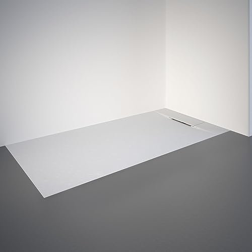 Schulte receveur de douche 170 x 70 x 3.2 cm, blanc effet pierre ultra léger (18.0 kg), rectangulaire, extra plat à poser ou à encastrer, bac douche, antidérapant classe B DIN 51097