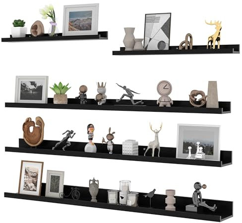 RLAVBL Wandregal 5er Set, geeignet für Wohnzimmer Schlafzimmer Küche Büro usw, 2 Stück 60cm + 3 Stück 120cm, Schwarz