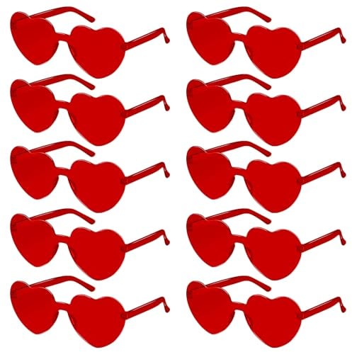SelfTek 10 Stück Rote Herz Sonnenbrille, Magische Farben Party Brille, Lustige Partybrillen für Fasching Foto Requisiten Geburtstagsfeier für Erwachsene und Kinder