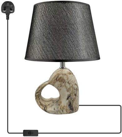 LEDSone Tischlampe Marmor Effekt Keramik Sockellampe für Schlafzimmer Nachtlicht Flur Wohnzimmer (mit Glühbirne, Schwarz)