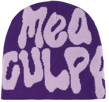 Gehanico MEA Y2K Beanie-Mütze mit Buchstabenaufdruck, Strickmütze für Damen und Herren, lockere Beanies und Strickmützen für Unisex, Violett
