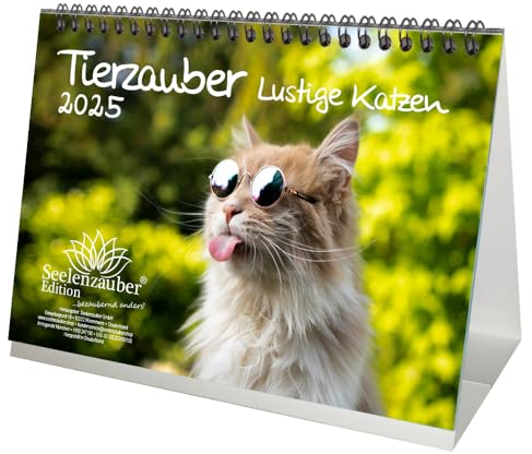 Tierzauber lustige Katzen DIN A5 Tischkalender für 2025 Lustige Momente mit Katzen - Seelenzauber
