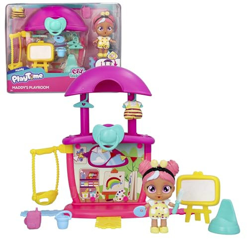 Cry Babies Playtime Day Care Maddy's Playroom, erweiterbares Mini-Spielset mit 14+ Accessoires, Maddy Puppenhaus-Puppe, weint echte Tränen, für Kinder von 4 bis 6 Jahren