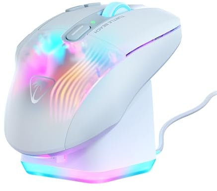 Turtle Beach Kone XP Air – Kabellose, anpassbare und ergonomische RGB-Gaming-Maus, Bluetooth, optischer Sensor 19K DPI, bis zu 100-Stunden-Akku und Ladestation - Weiß
