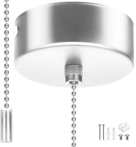 DINGBLUE Pull Cord Light Switch with Chain Kit - Bathroom Ceiling Light Accessory, 150cm Cord, Silvery