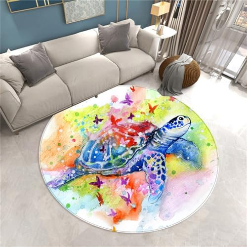 RUILBJ Rund Teppiche Graffiti Meer Schildkröte Wohnzimmer Anti-Rutsch Teppiche Haus Dekoration Teetisch Matten Zimmer Spiele Stühle Matten Kinder Schlafzimmer Krabbeln Teppiche (Stil 8,120cm)