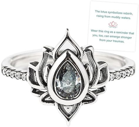 Fuck My Trauma Lotus Ring, S925 Silber einstellbar Lotusblume Ringe, hochpoliert anlaufen Zirkon eingelegt, Inspirational Ring Schmuck Geschenke für Frauen Schwestern Freunde (Weiß,6)