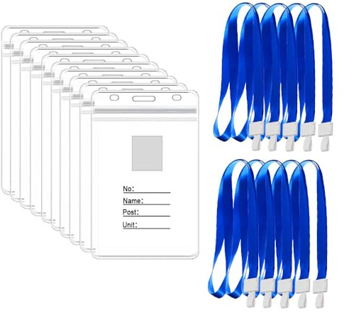 SJJJS 10 Set Porte-badge avec Lanière,Badge Transparent Plastique,Verticaux Cordon Carte en Plastique Transparent pour l'école, Pour Bureau et Exposition