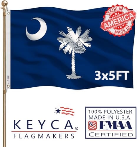 KEYCA Hochwertige South Carolina Staatsflagge, 90 x 150 cm, hergestellt in den USA, strapazierfähig, lebendige Farben, doppelseitig, South Carolina SC-Flagge mit 2 Messingösen, für