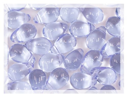 Czech 50-Piece Glass Beads, 6x9mm, Teardrop Transparent Violet-Blue (20210)