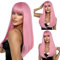 SUKRI Parrucca rosa con frangia, da donna, lunga e dritta, parrucca sintetica colorata da 56 cm, dall'aspetto naturale, per uso quotidiano, feste, cosplay