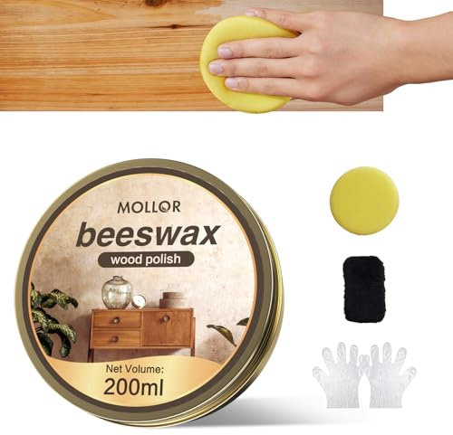 Mollor Beeswax Furniture Polish, Cabinet and Table Restorer, Natural Wood Conditioner, Multipurpose Beeswax for Wooden Tools, Protects for a Perfect Finish Bees Wax Polish (1 x 200ml with 1 Sponge)
