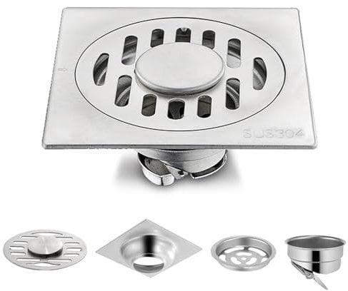 SEABABOO Desagüe De Piso Cuadrado Desagüe De Suelo De Baño 10 X 10 CM Desagüe De Ducha Cuadrado Deacero Inoxidable Antiolor Y Antiinsectos para Baño Cocina Garaje Piso (10 X 10 CM)