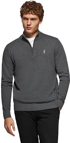 Polo Club Jersey con Cierre de Media Cremallera y Cuello Alto - Jersei con Logo Bordado para Hombre - Suéter Manga Larga 100% algodón