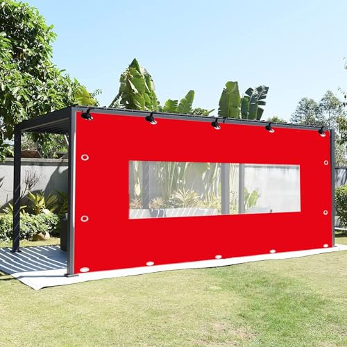 Cortina de lona impermeable de PVC rojo para jardín, garaje, balcón, lona transparente con ojales y panel de partición, 2 x 2 m