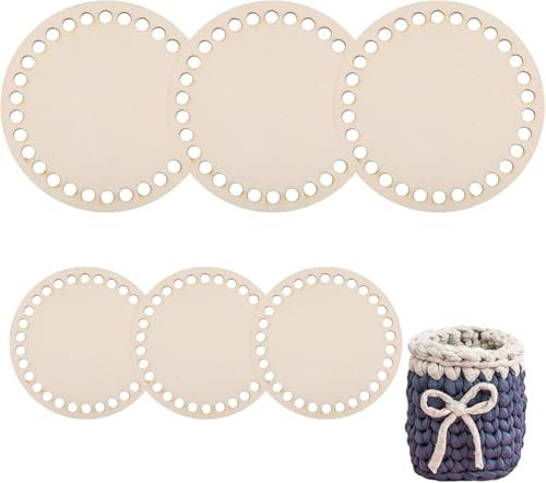 6 Stück Gehäkelter Korbboden, Korbboden Aus Holz 15/20cm Korbboden aus Holz zum Häkeln, Naturholzkorbboden, DIY Korbboden Set, Gehäkelter Taschenboden für Heimdekoration, Basteln, Körbe