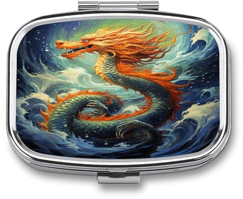 Pilulier à 2 compartiments avec motif dragon chinois pour peinture à l'huile