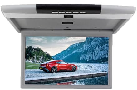 Car Monitor 17.3 Inch HD LCD Screen Automobile Ceiling TV MP5 Multimedia Roof Mount Display Car Video Players 1080P FM,Grey