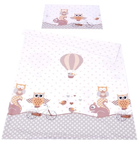 Babylux Bettwäsche Bezug 2 TLG. 100 x 135 cm / 90 x 120 cm Kinderbettwäsche Kind Bettset Baby Babybettwäsche (54. Eule Braun, 90 x 120 cm)