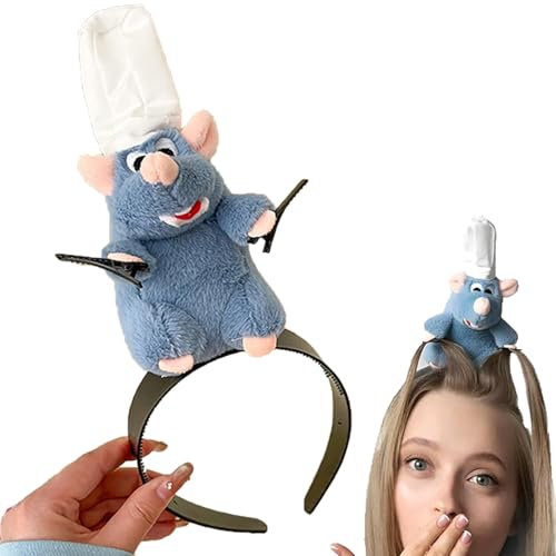 AIDODIA Frauen Cartoon Remy Maus Kopfbedeckung - Ratte Kostüm Haarreif, Lustige Kostüme Maus Stirnband Stofftier Kopfbedeckung Cartoon Maus Kostüm Requisiten Lustige Kreativität Kind Geschenk