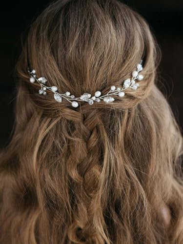 Evlry Serre-tête avec perles argentées pour mariage - Accessoire de cheveux pour femme et fille