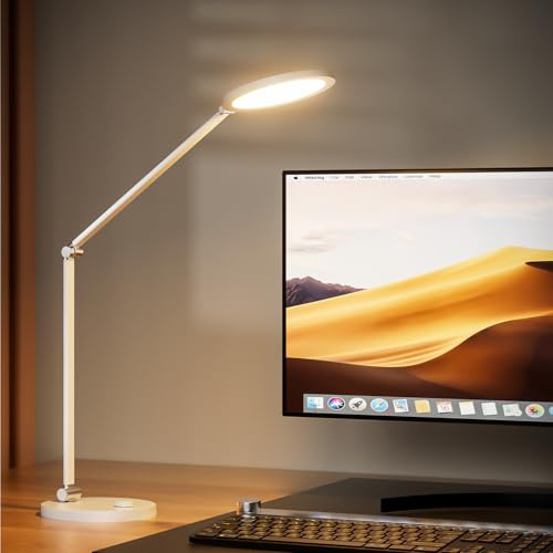 YOURSMAY LED Schreibtischlampe mit Schwenkarm, 14W 1200 Lumen, Metall, 3 Helligkeitsstufen & stufenlos dimmbar, Timer, Einstellbar für Lesen, Handarbeiten, Büro