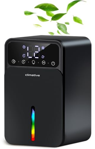 Climative Luftentfeuchter Elektrisch LUXE UV 0,35L/24h LED Timer leise klein Dehumidifier Auto-Defrost Raumentfeuchter für Zuhause, Wohnung, Badezimmer gegen Feuchtigkeit und Schimmel Schwarz