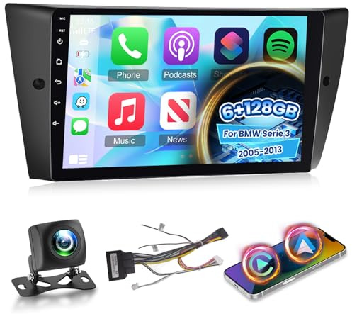 NHOPEEW 8 Core 6+128G Android Autoradio für BMW 3er E90/E91/E92/E93 2005–2013 mit Wireless Carplay & Android Auto DSP WiFi GPS Lenkradsteuerung 360°-Panoramaansicht