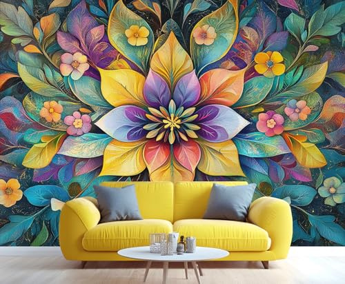 YXQAIED Tapete, Boho-Wandtapete, abstrakte Blumentapeten für Wohnzimmer, Vintage-Blumenmuster, Schlafzimmer, nicht selbstklebend, große Wandbilder
