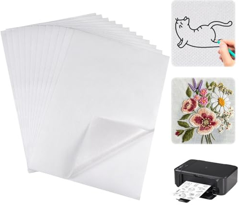 12 Stück A4 (29,7x21cm) Stickvlies Wasserlöslich Selbstklebend | Bedruckbare Stickereipapier, Wasserlösliches Stickpapier, für Drucken Oder Zeichnen Von Mustern